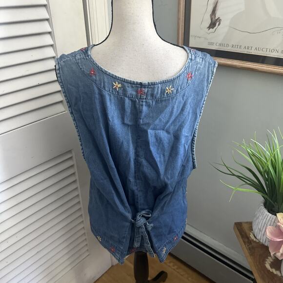 Vintage ORVIS Vest Womens XL Blue Chambray Embroidered Boho Granny Chic Retro - Picture 6 of 9